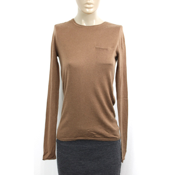 Maje Women's Sweater Cashmere & Silk Long Sleeve Snap Back Brown Size S T2 - Picture 1 of 9